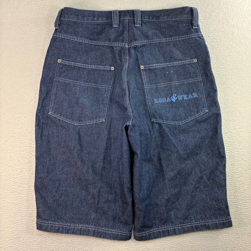 Y2K Rocawear Baggy Jorts Men 36x15 Blue Embroidered Loose Relaxed Jean Shorts